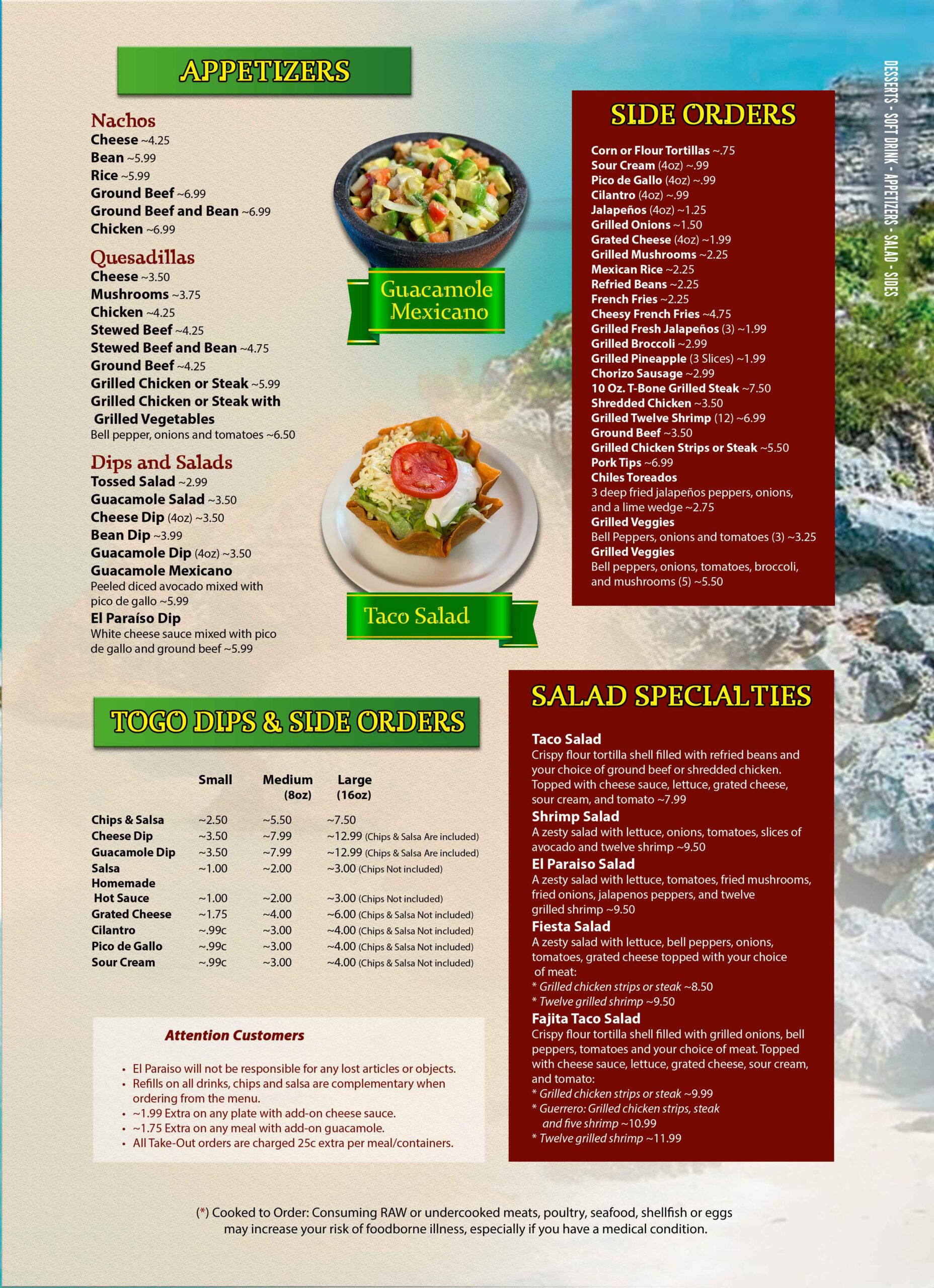 Menú El Paraíso El Paraíso